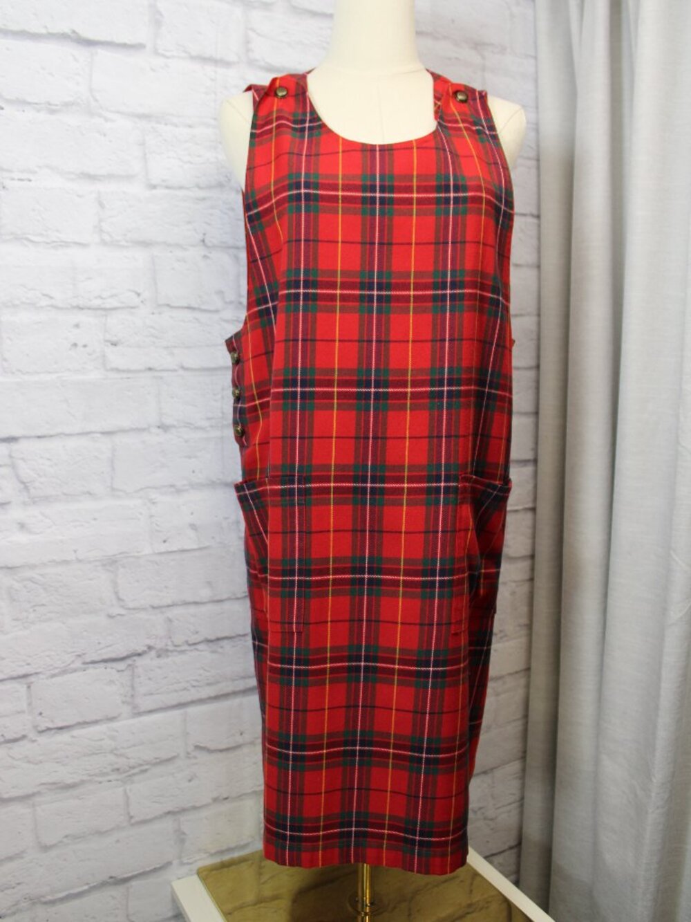 Karen Scott M Plaid Sleeveless Jumper Dress Holiday Christmas Vintage Retro 80s